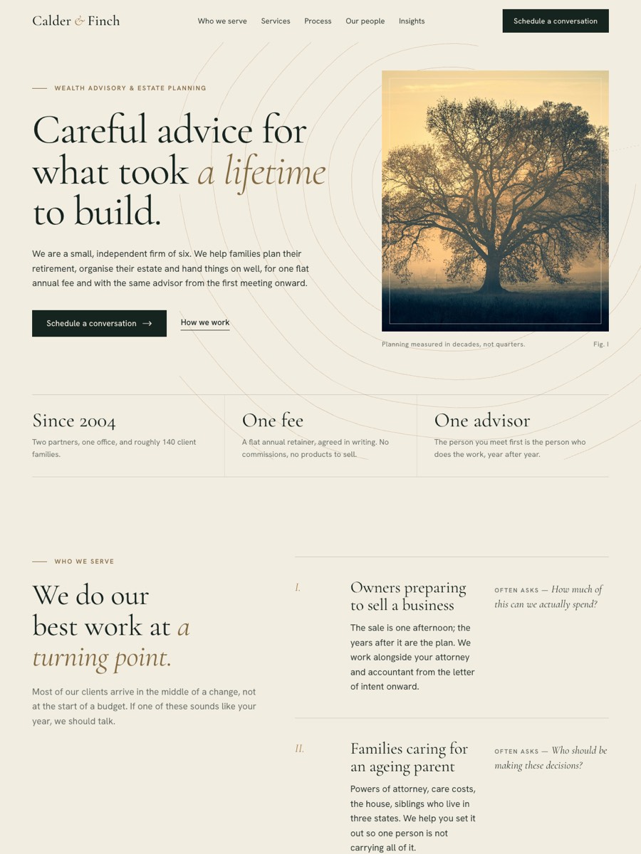 Calder, a sample advisor website design
