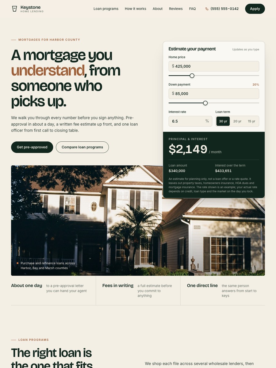 Keystone, a sample mortgage website design