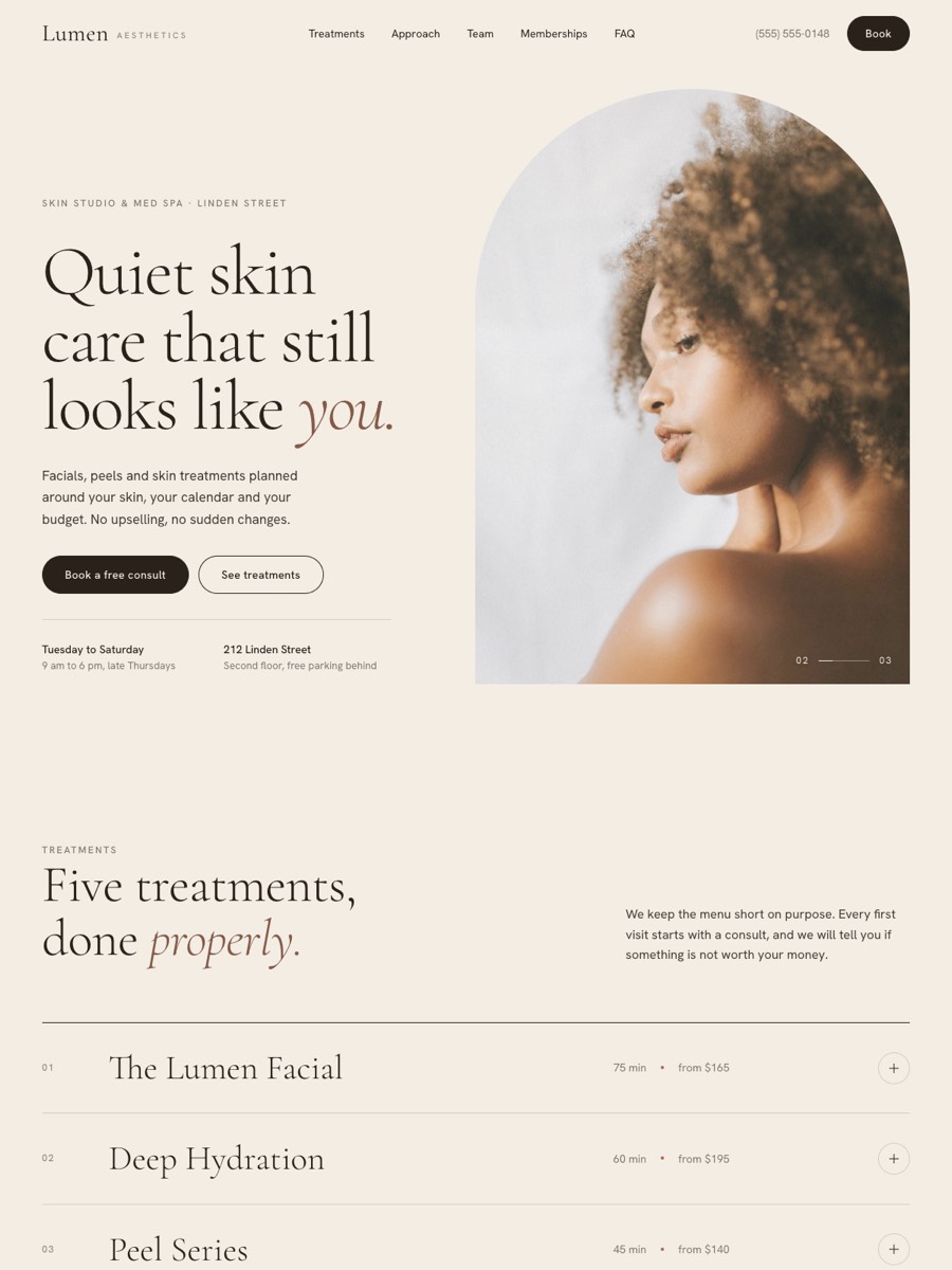 Lumen, a sample med spa website design