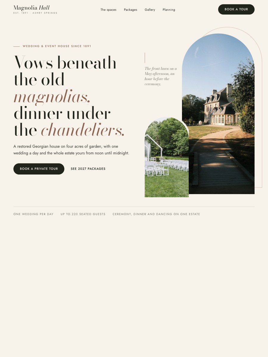 Magnolia Hall, a sample event venue website design